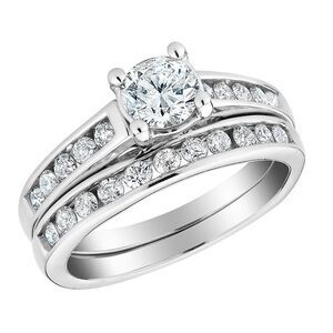 1.00 Carat (ctw H-I-J, I2-I3) Diamond Engagement Ring & Wedding Band 10K Gold